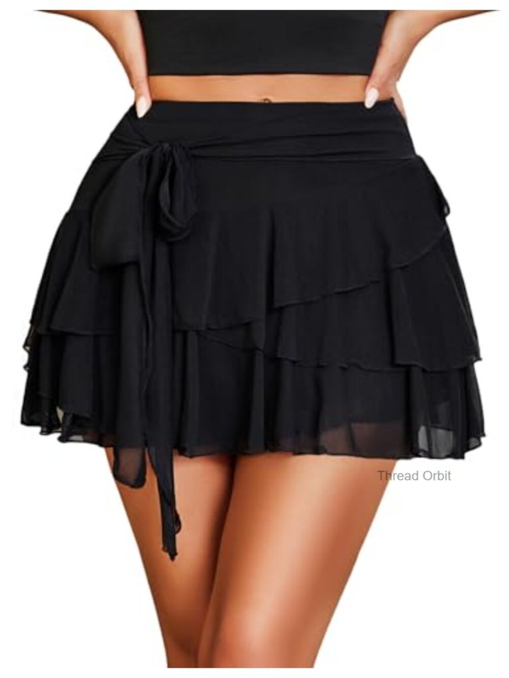 Y2K Mesh Flowy Mini Skirt Ruffle Trim High Waisted A-Line Skirt - Picture 1 of 6